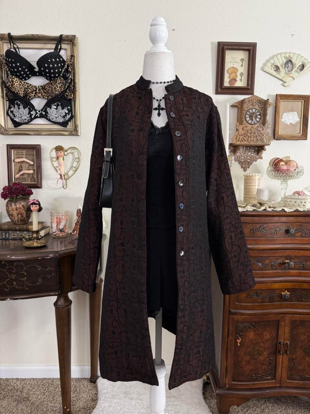 90’s witchy boho whimsigoth metallic midi length coat